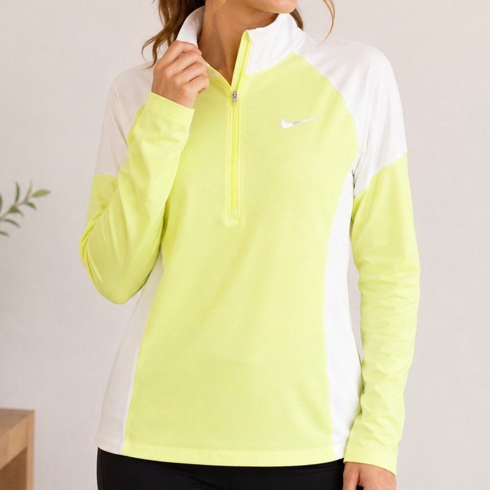 NIKE GOLF | Neon Yellow White Windbreaker Quarter Zip Pullover | Size Small Tall